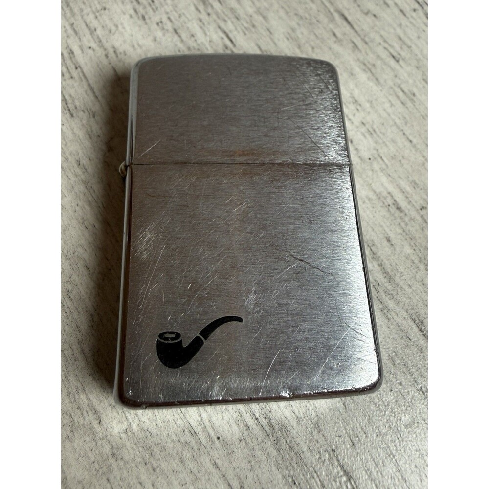 1992 Vintage Zippo Pipe Lighter Brushed Chrome With Pipe Logo Tested Bradford